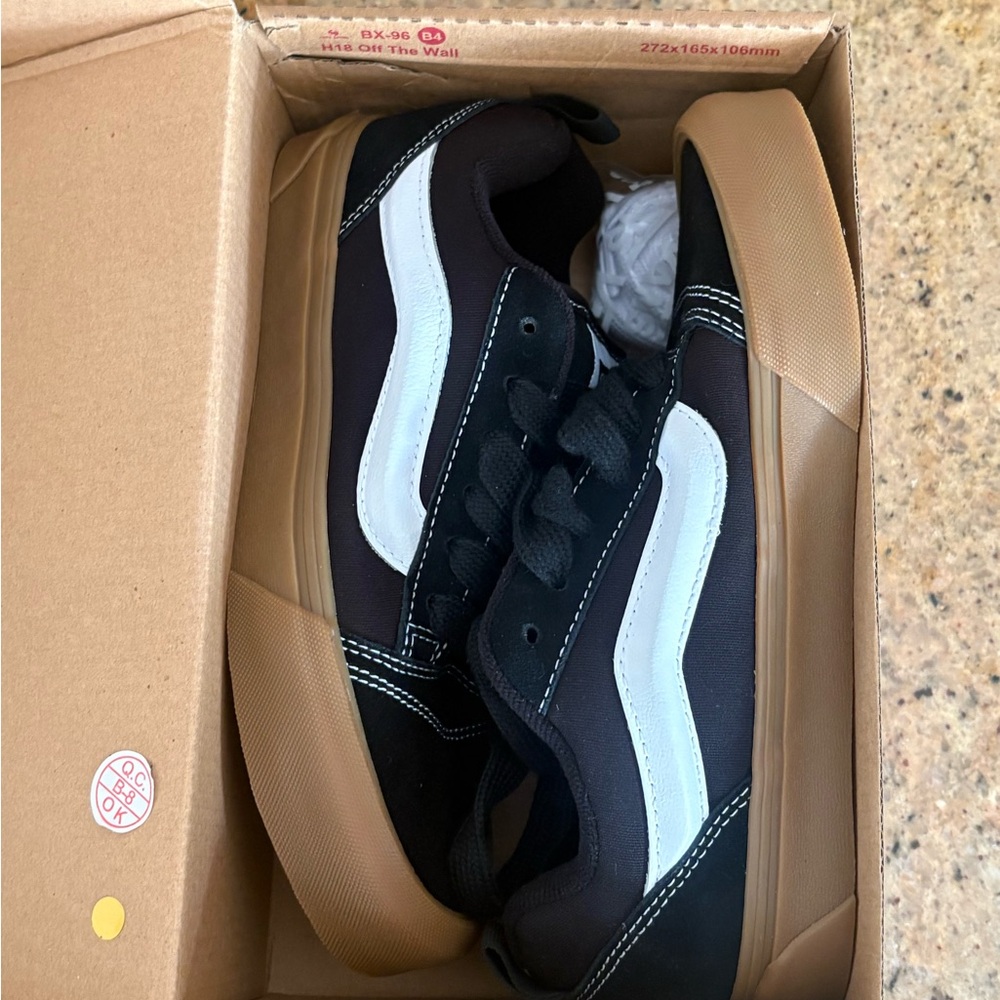 Vans Knu Skool Black and White with Tan Soles